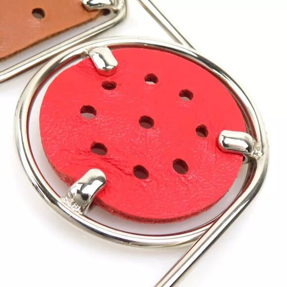 Auth LOEWE Brooch Red/Brown/Silver Leather/Metal - Picture 7 of 10